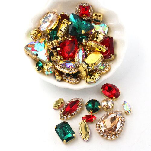 50pcs/Bag Shiny 24 Color Mixed Shape Sew on Glass Rhinestone