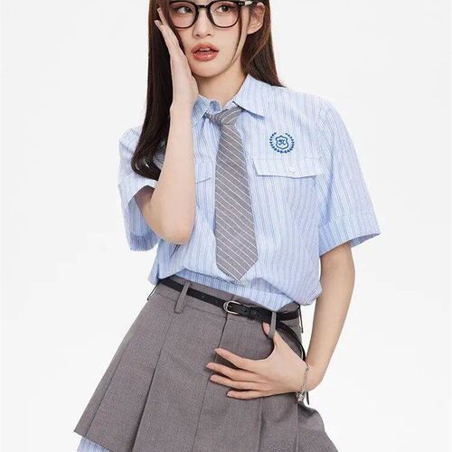 Summer Preppy Style Jk Uniform Two Piece Set Women Short