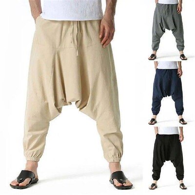 Men Cotton and Linen Pants Harem Pants Baggy Casual