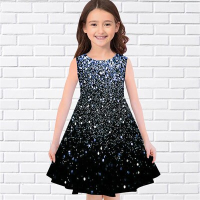 2022 Summer Girls 3D Flower Print Dresses Kids Girl Party Sl