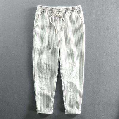 Spring New Mens Striped Ankle-length Pants Casual Loose Tet