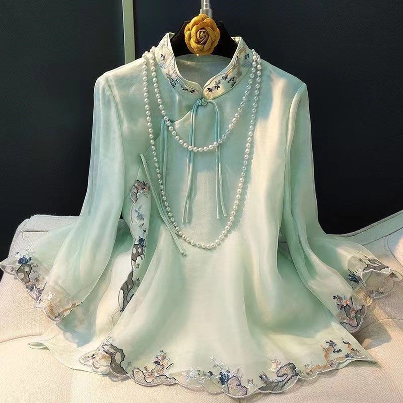 中国风女装绣花小上衣2023年春季新款复古立领斜门襟唐装外套衬衫,女装/女士精品,衬衫,淘宝优惠券,粉丝福利购,淘宝优惠卷