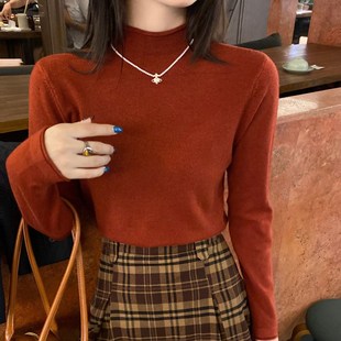 粉色半高领毛衣女内搭2024秋冬新款长袖打底衫修身高级感针织上衣