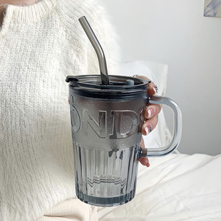 家用水杯女款简约带把手玻璃杯2024新款男生高级感办公室吸管杯子