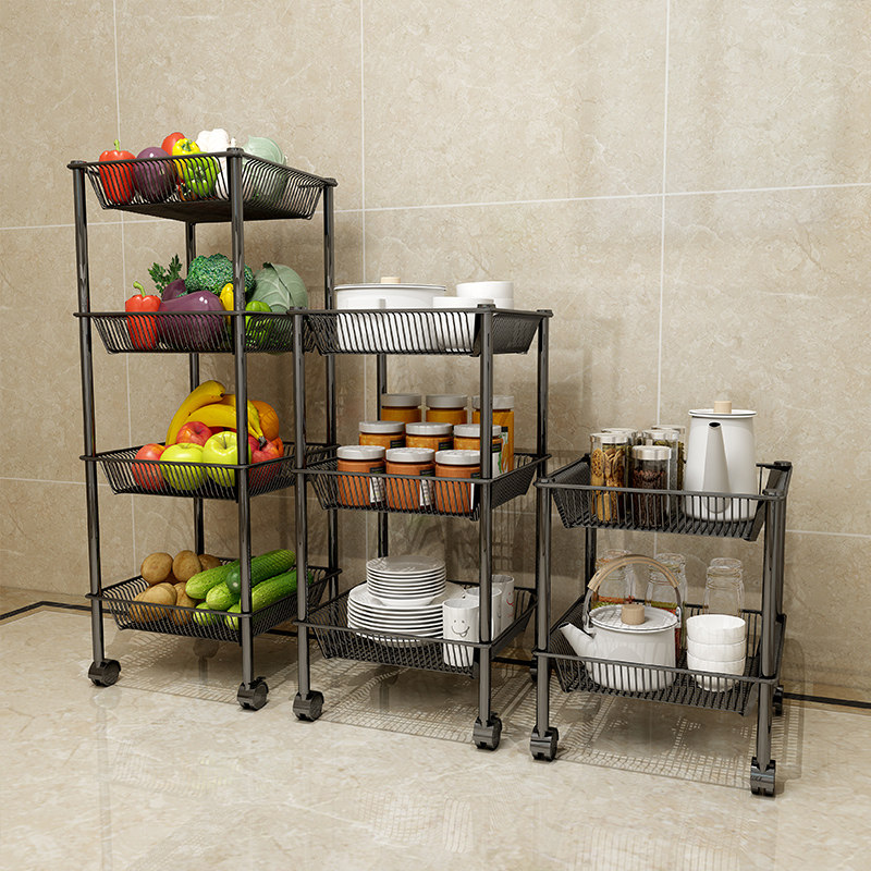 不锈钢厨房菜架子置物架落地多层家用水果蔬菜蓝收纳筐可移动带轮,厨房/烹饪用具,果蔬置物架/篮/框,淘宝优惠券,粉丝福利购,淘宝优惠卷