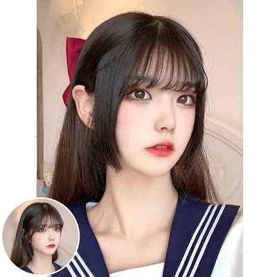 公主切刘海女网红姬发式两鬓齐刘海自然前额无痕八字刘海假发贴片