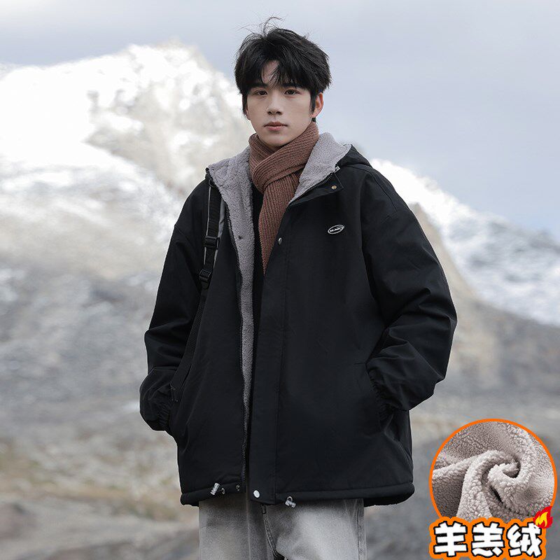 羊羔绒棉衣外套男款秋冬季2024新款加绒加厚宽松男生冲锋羽绒棉服