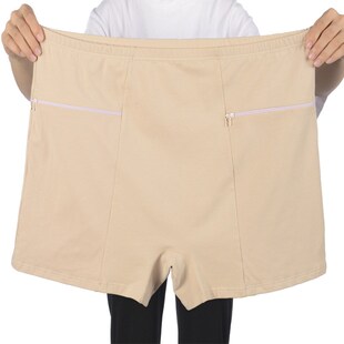 带口袋有拉链的女士内裤防盗纯棉加肥加大码200斤带兜高腰短裤头