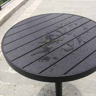 户外铝木小圆桌防水防晒塑木折叠酒吧台复古高脚吧桌可收折独脚桌