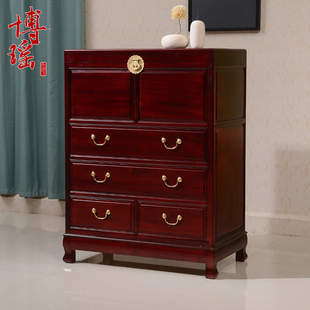 全香樟木雕花五斗柜 实木仿古收藏储物大空间花梨五斗橱柜 收纳橱