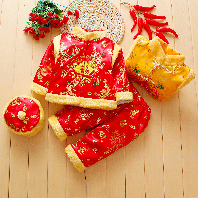 宝宝唐装套装冬季中国风新年装棉衣男女婴儿童1-2-3周岁百日礼服