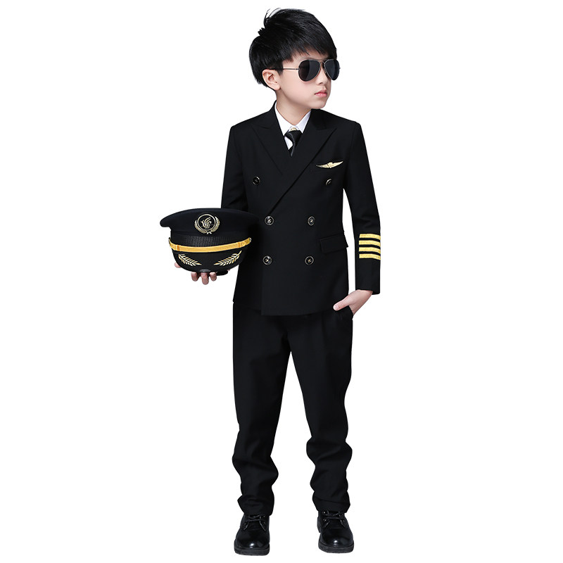 儿童飞行员套装中国机长制服西装衬衫空军宝宝航空职业礼服男童女