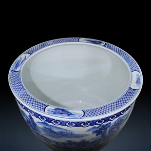 景德镇陶瓷青花山水金鱼缸栽树荷花盆碗莲缸乌龟缸书画缸特大水缸