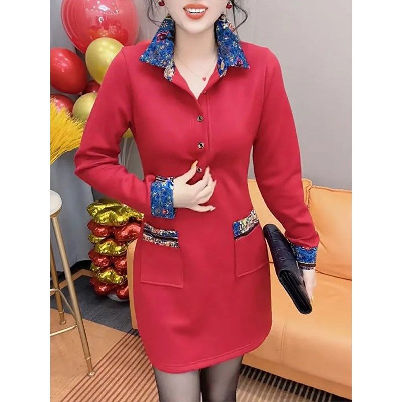 大码假两件衬衫连衣裙女2024春季新款气质收腰显瘦中长款百搭裙子,女装/女士精品,连衣裙,淘宝优惠券,粉丝福利购,淘宝优惠卷