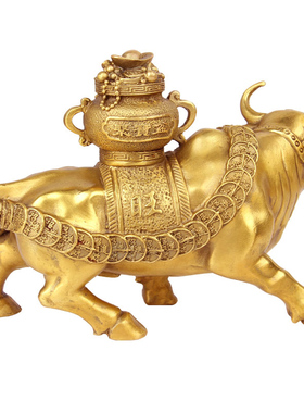 卓好 铜聚宝盆牛摆件 铜牛摆件