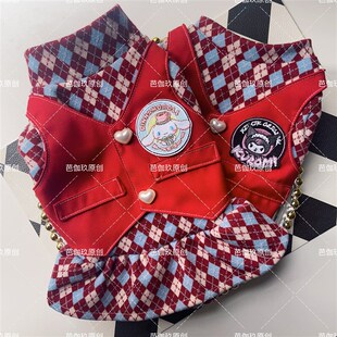 狗狗春秋天衣服猫咪英伦风马甲法斗比熊约克夏中小型犬复古红裙子