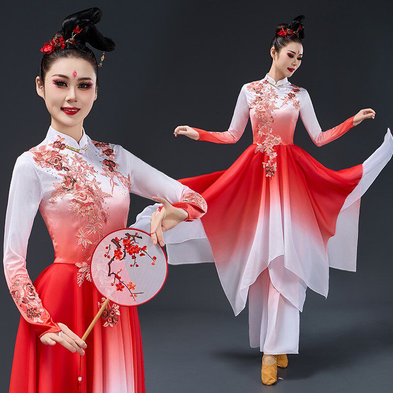 秧歌舞演出服装胶州扇子舞伞舞广场舞新款套装古典舞蹈服装女飘逸