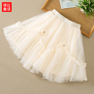 女童半身裙2023夏季新款儿童公主网纱裙蓬蓬裙春秋外穿女孩短裙子