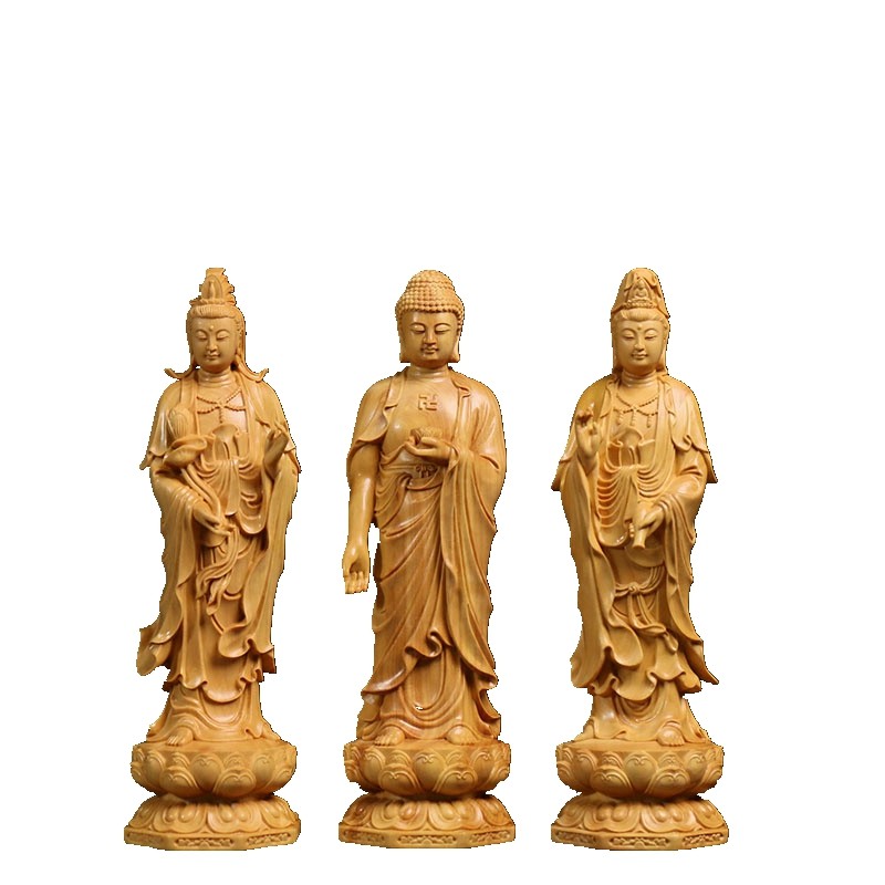 小叶黄杨木佛像摆件装饰供奉大势至阿弥陀佛观音菩萨木雕西方三圣