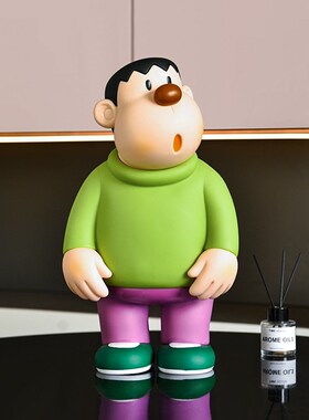 网红歪头胖虎玄关摆件客厅电视柜手办公室桌面卡通潮玩家居装饰品