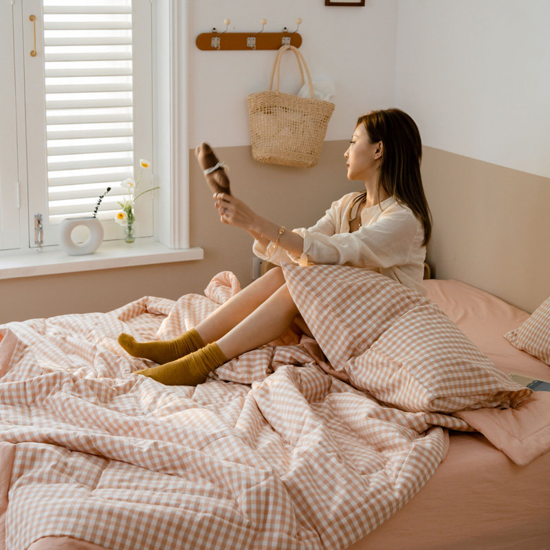 全棉水洗棉空调被四件套夏凉被纯棉夏被薄款夏季可机洗单双人被子