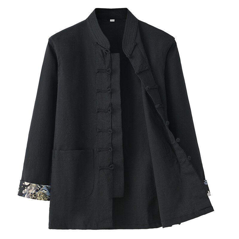 春秋款男式唐装中国风中式服装弹力上衣复古盘扣国潮居士服茶服