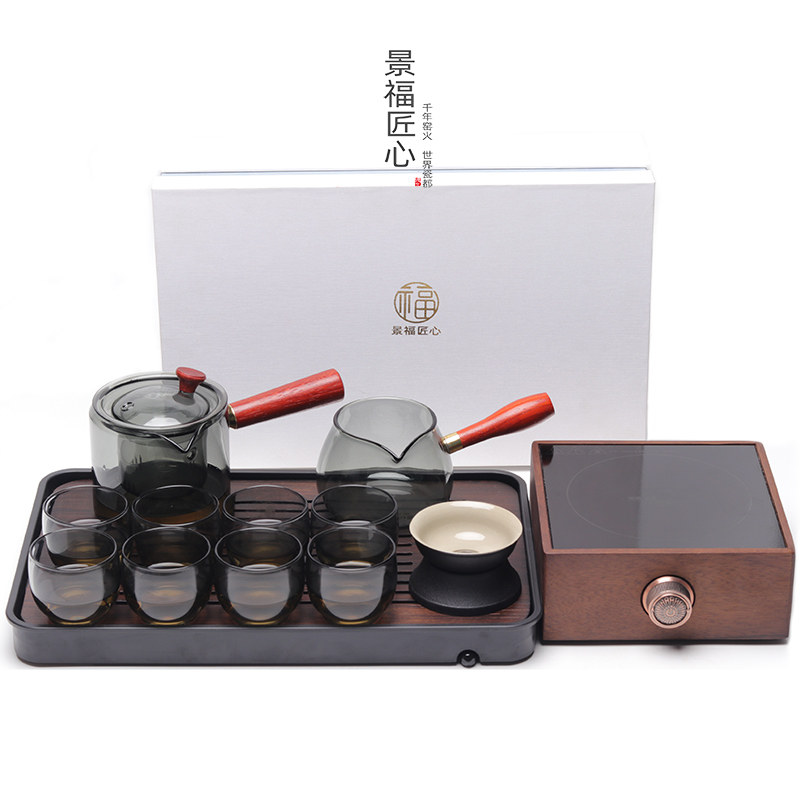 景福匠心高硼硅高温耐热玻璃茶具套装双侧把壶礼盒装家用送礼定制