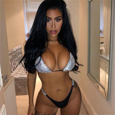Bikini Set Women Luxury Bling Rhinestone Sliver Crystal Diam