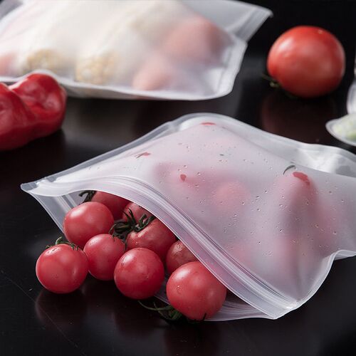 Silicone Food Storage Bag Reusable Stand Up Zip Shut Bag Lea