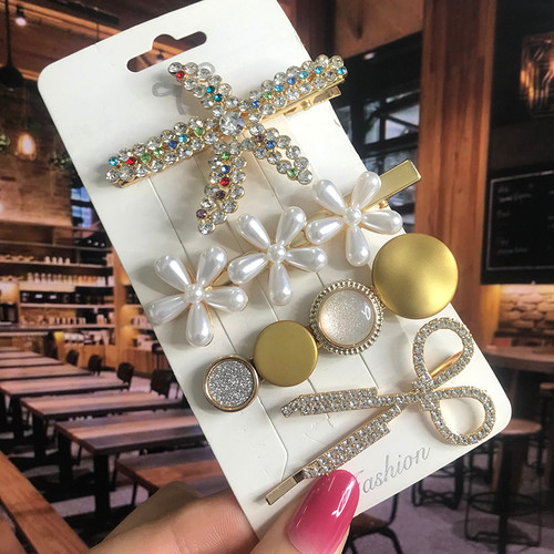 2023 Pearl Crystal Acrylic Hair Clips Set for Women Retro Ge