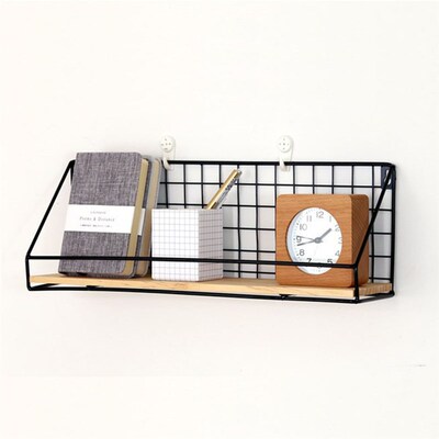 Wooden Iron Wall Shelf Wall Mounted Storage Rack Organizatio
