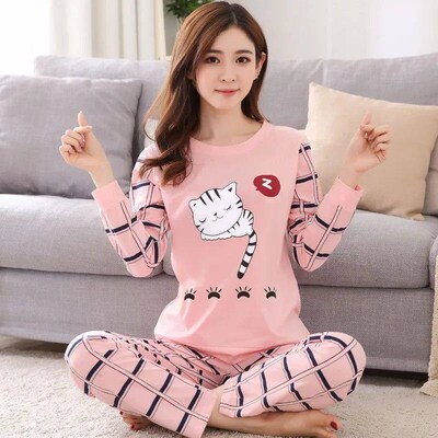 Spring Thin 2pieces Pyjamas Set Women ops 2024 Cotton Round
