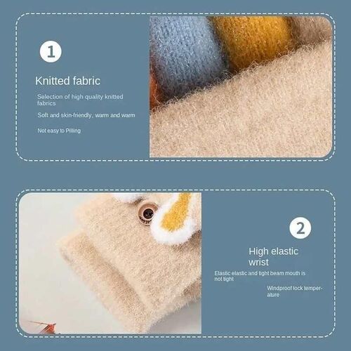 Thick Warm Childrens Wool Gloves Comfortable Cartoon Printe