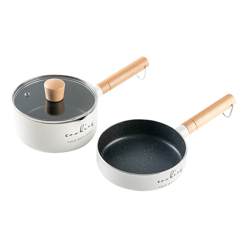 麦饭石锅小奶锅燃气灶适用不粘锅陶瓷单柄带蒸笼小白锅宝宝辅食锅