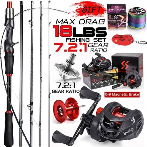 Sougayilang Casting Fishing Rod Reel Set 1.8/2.1m Carbon Fib