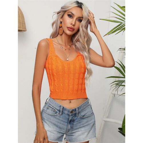 Twist Knitted Sling Womens Twist Sleeveless U-neck Sweater