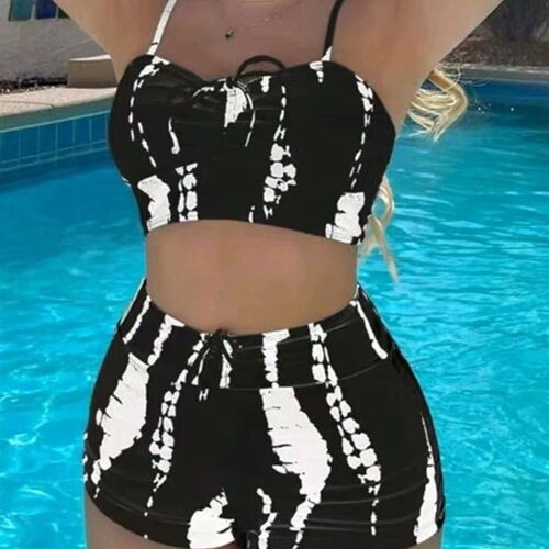 Drawstring Front Shorts Bikinis 2024 High Waist Swimsuit Wom