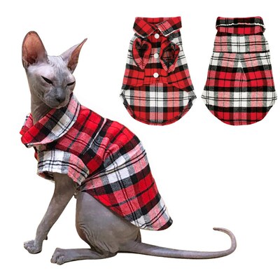 Summer Pet Cat Clothes For Small Cats Sphynx Classic Plaid C