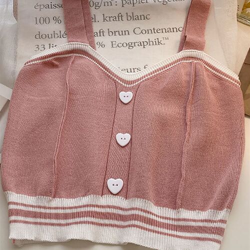 Heliar Women Cute ops With Buttons Knitted Crop ops Ladies C