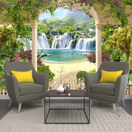 Custom 3D Photo Wallpaper Garden Balcony Waterfall Landscape