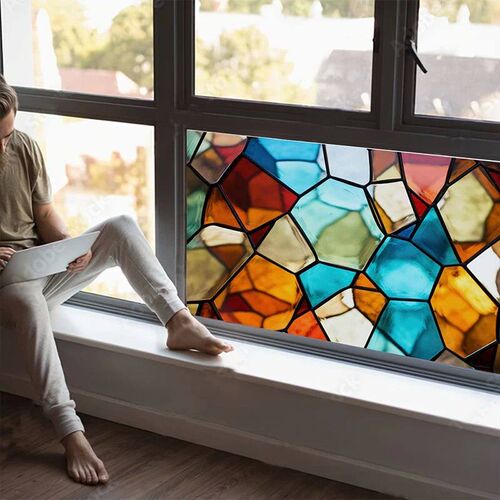 45x100cm Colorful Pattern Privacy Window Stickers Static Cli