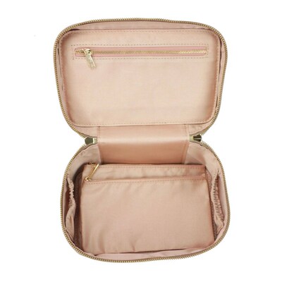 Ladies Saffiano Split Leather Travel Toiletry Case Bag Porta