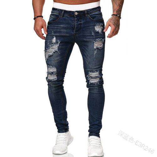 Denim Mens Pants With Holes rendy Black Slim-fit Denim Pant