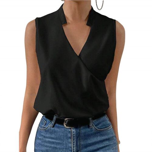 Stand Collar V-neck Summer Vest Sleeveless Cross Wrap Thin