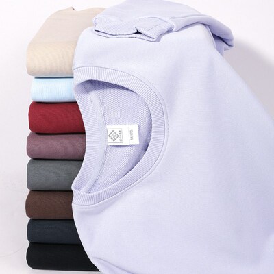 380g Large Terry Round Neck Sweater Shoulder Drop Solid Colo