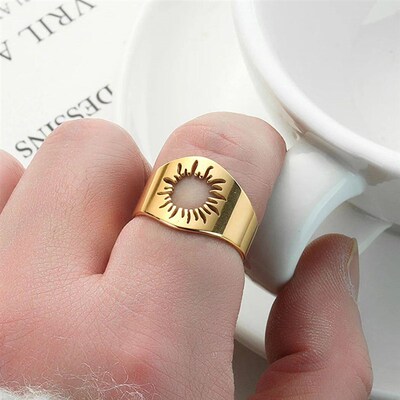 Kinitial April Stainless Steel Sun Signet Ring Sunflower Rin
