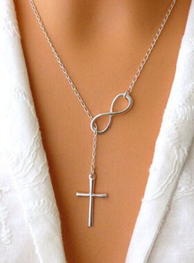 Classic 8 word Infinity Tassel Cross Pendant Silver Color Cl