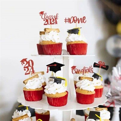 12 Pcs Graduation Season Celebration Cake Prop Insert Cap