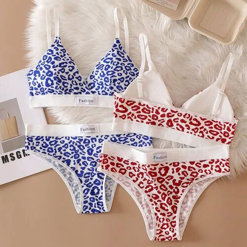 Women Seamless Bra Set Low Waist Panties Leopard Bralette Se