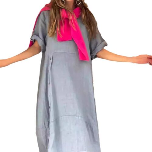 2025 Womens Loose Casual Solid lor Short Sleeve tton Linen
